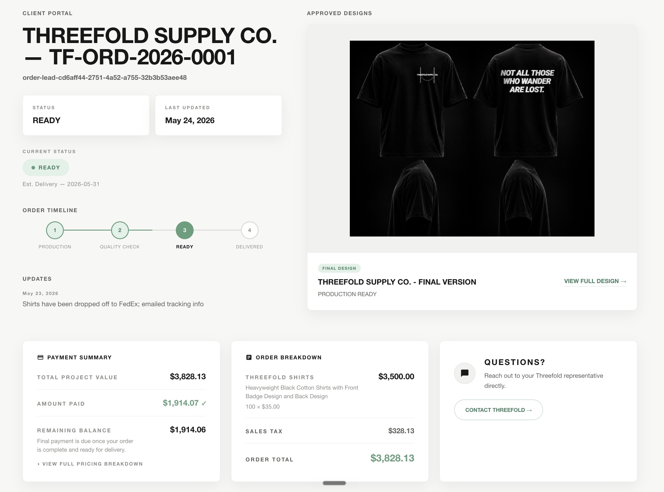 Threefold client portal dashboard preview